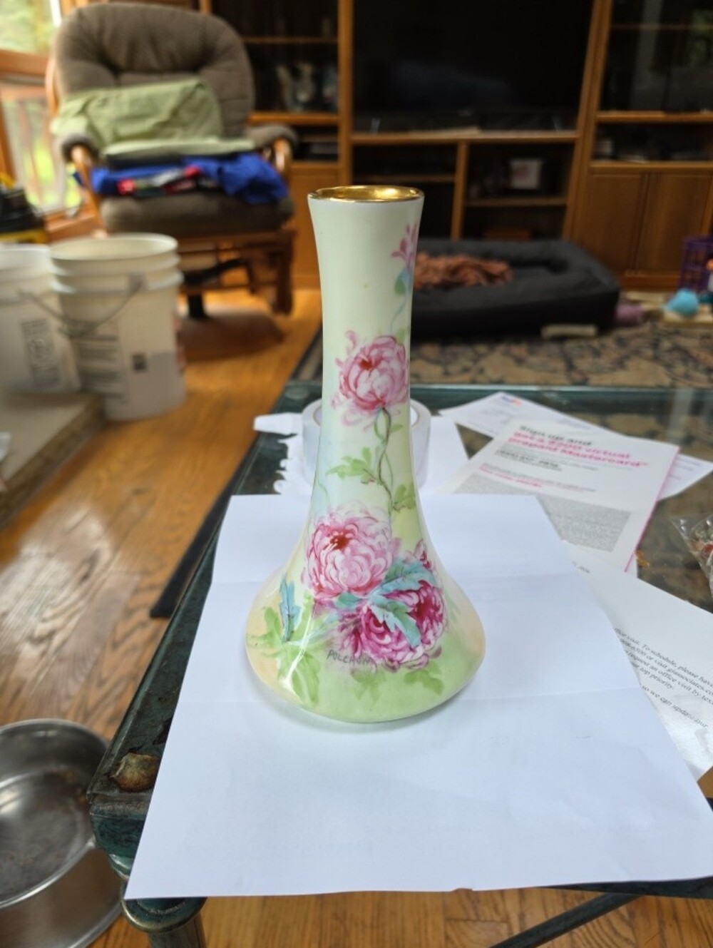 Vintage Girham Austria Hand Painted Floral Vase 8.5" T X 5" W